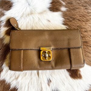 Chloe Brown Leather Wallet with Gold and Silver Turnlock Clasp